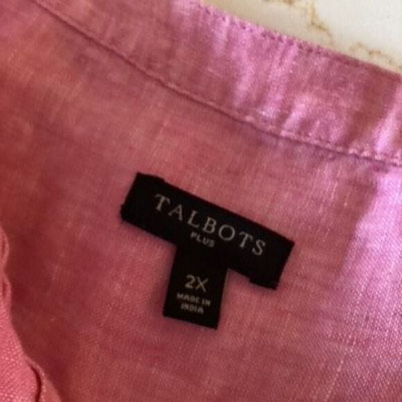 Talbots Plus 100% Linen Band Collar Popover Sz 2X Pink - Picture 8 of 10